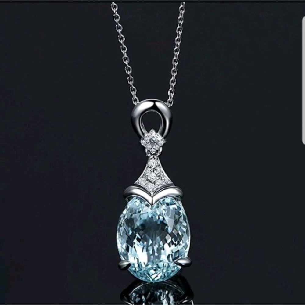 New light blue natural stone necklace pendant - Picture 3 of 8